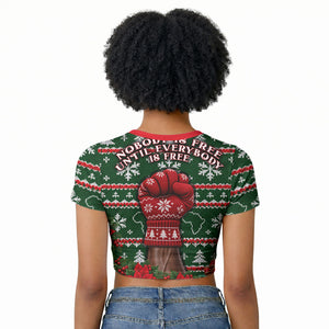 Fannie Lou Hamer Christmas Raglan Cropped T shirt Retro Ugly Christmas Pattern Civil Rights Activist Pan African
