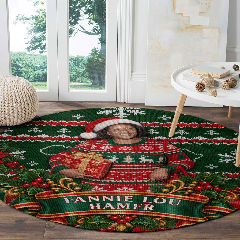 Fannie Lou Hamer Christmas Round Carpet Retro Ugly Christmas Pattern Civil Rights Activist Pan African