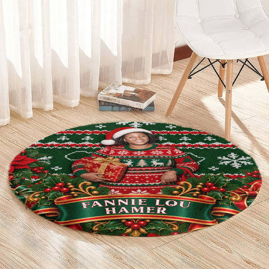 Fannie Lou Hamer Christmas Round Carpet Retro Ugly Christmas Pattern Civil Rights Activist Pan African