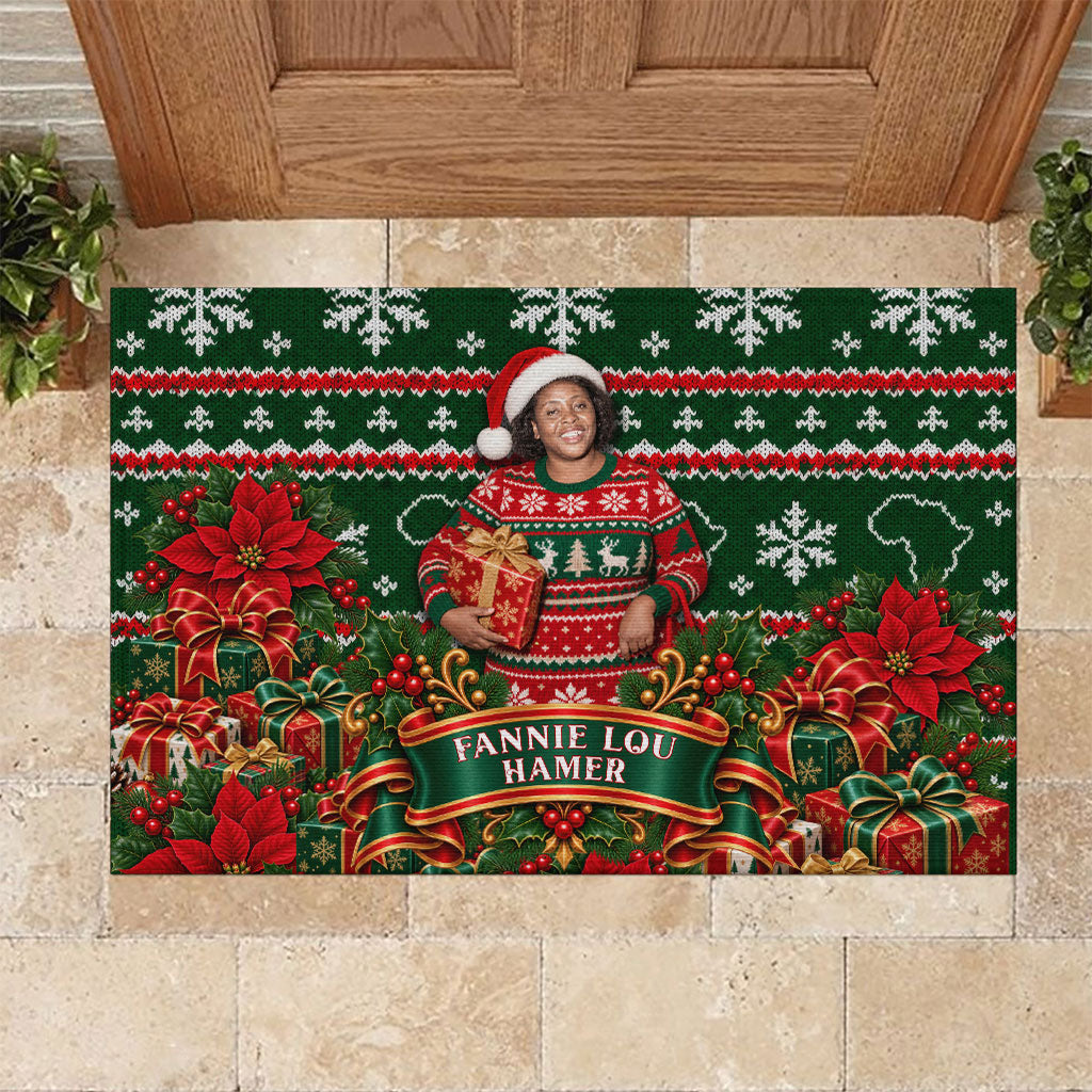 Fannie Lou Hamer Christmas Rubber Doormat Retro Ugly Christmas Pattern Civil Rights Activist Pan African