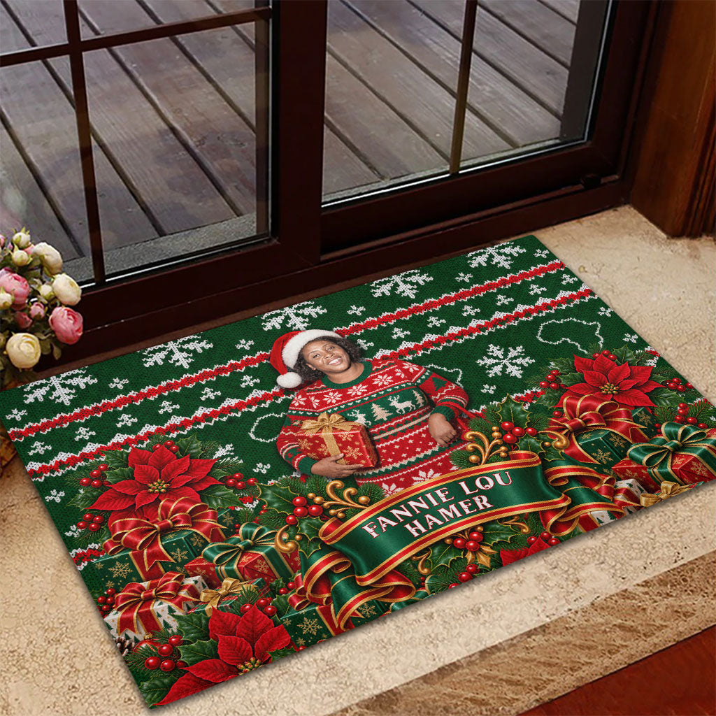 Fannie Lou Hamer Christmas Rubber Doormat Retro Ugly Christmas Pattern Civil Rights Activist Pan African