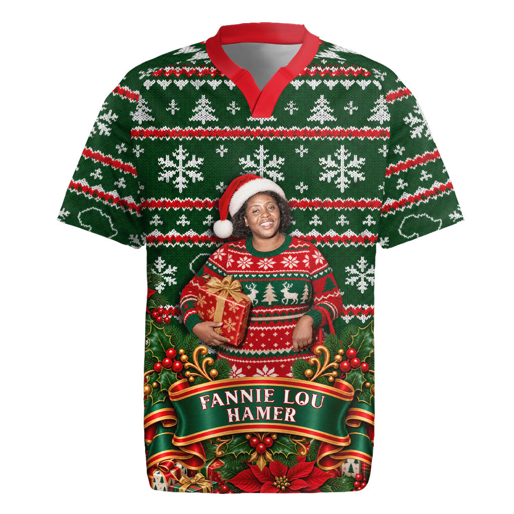 Fannie Lou Hamer Christmas Rugby Jersey Retro Ugly Christmas Pattern Civil Rights Activist Pan African