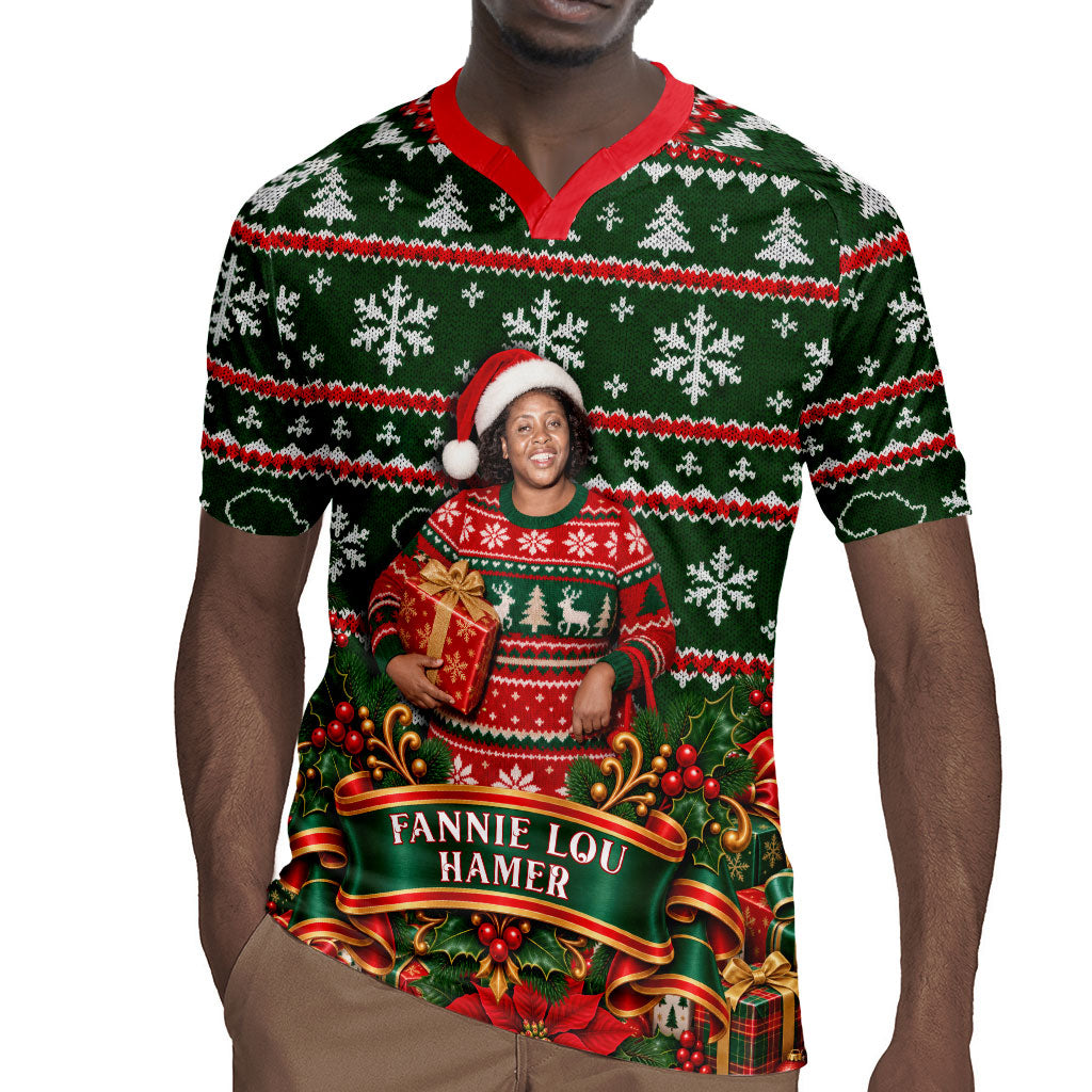 Fannie Lou Hamer Christmas Rugby Jersey Retro Ugly Christmas Pattern Civil Rights Activist Pan African
