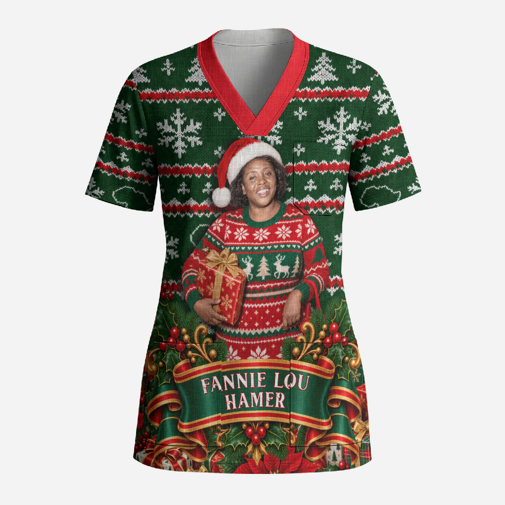 Fannie Lou Hamer Christmas Scrub Top Retro Ugly Christmas Pattern Civil Rights Activist Pan African