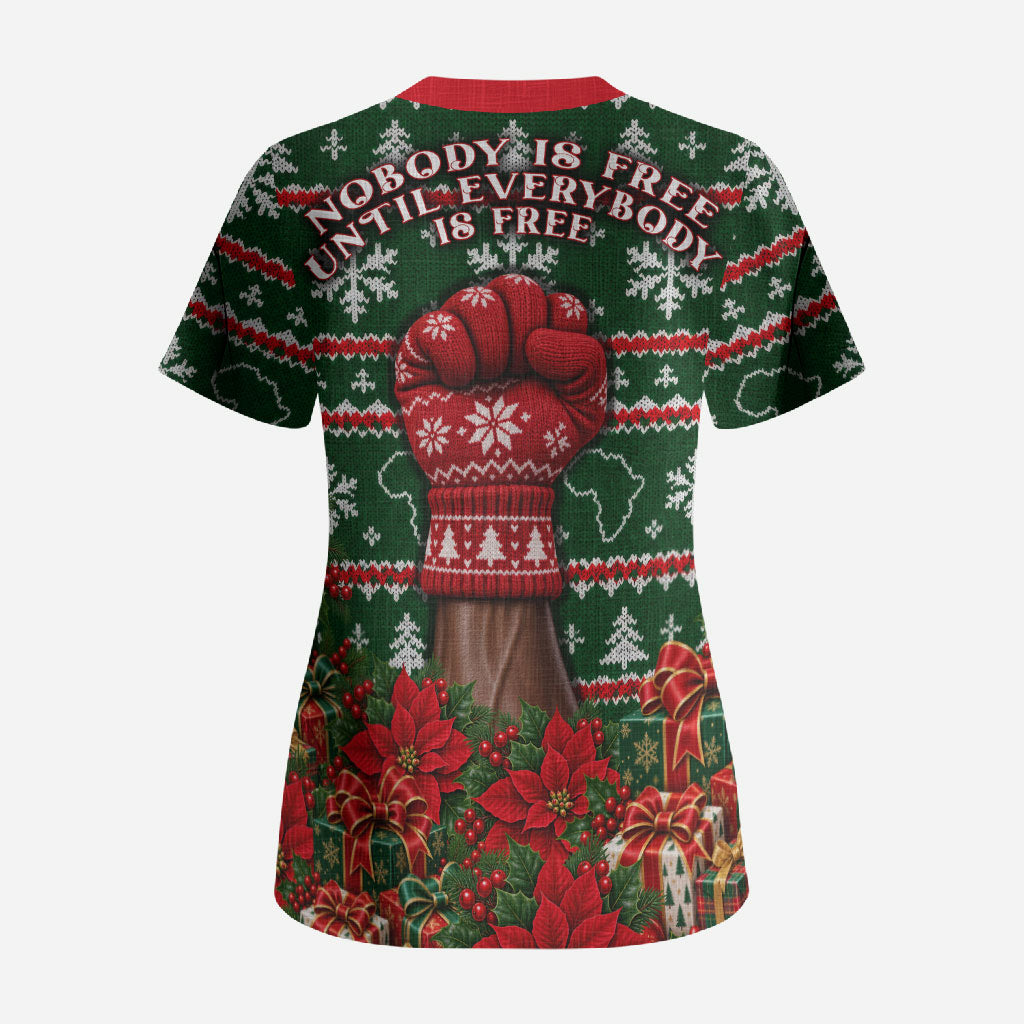 Fannie Lou Hamer Christmas Scrub Top Retro Ugly Christmas Pattern Civil Rights Activist Pan African