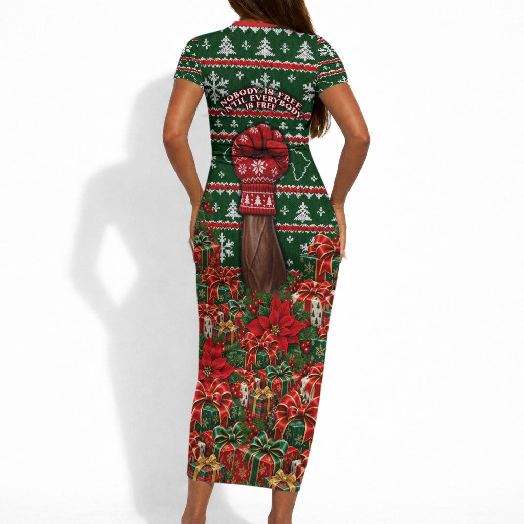 Fannie Lou Hamer Christmas Short Sleeve Bodycon Dress Retro Ugly Christmas Pattern Civil Rights Activist Pan African