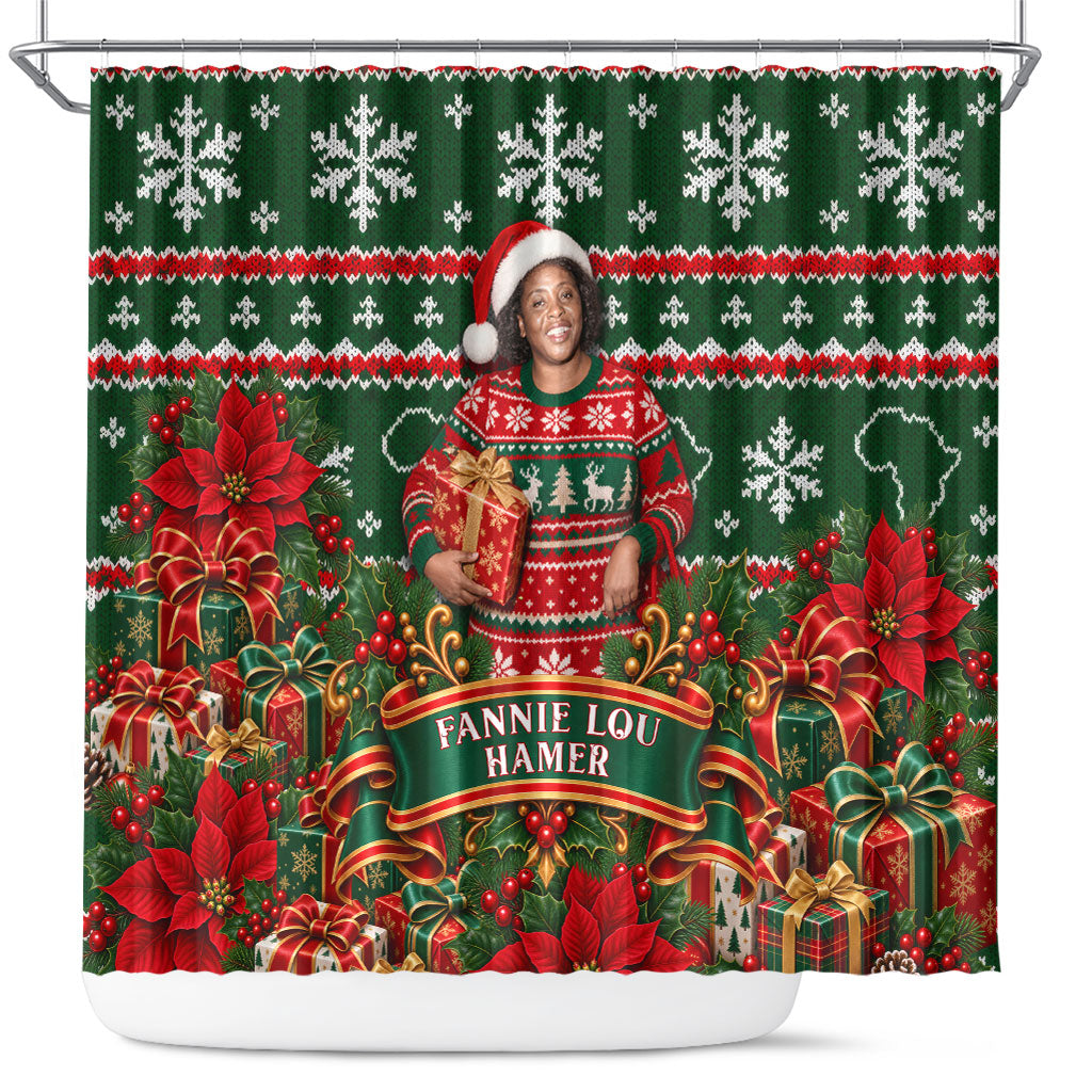 Fannie Lou Hamer Christmas Shower Curtain Retro Ugly Christmas Pattern Civil Rights Activist Pan African