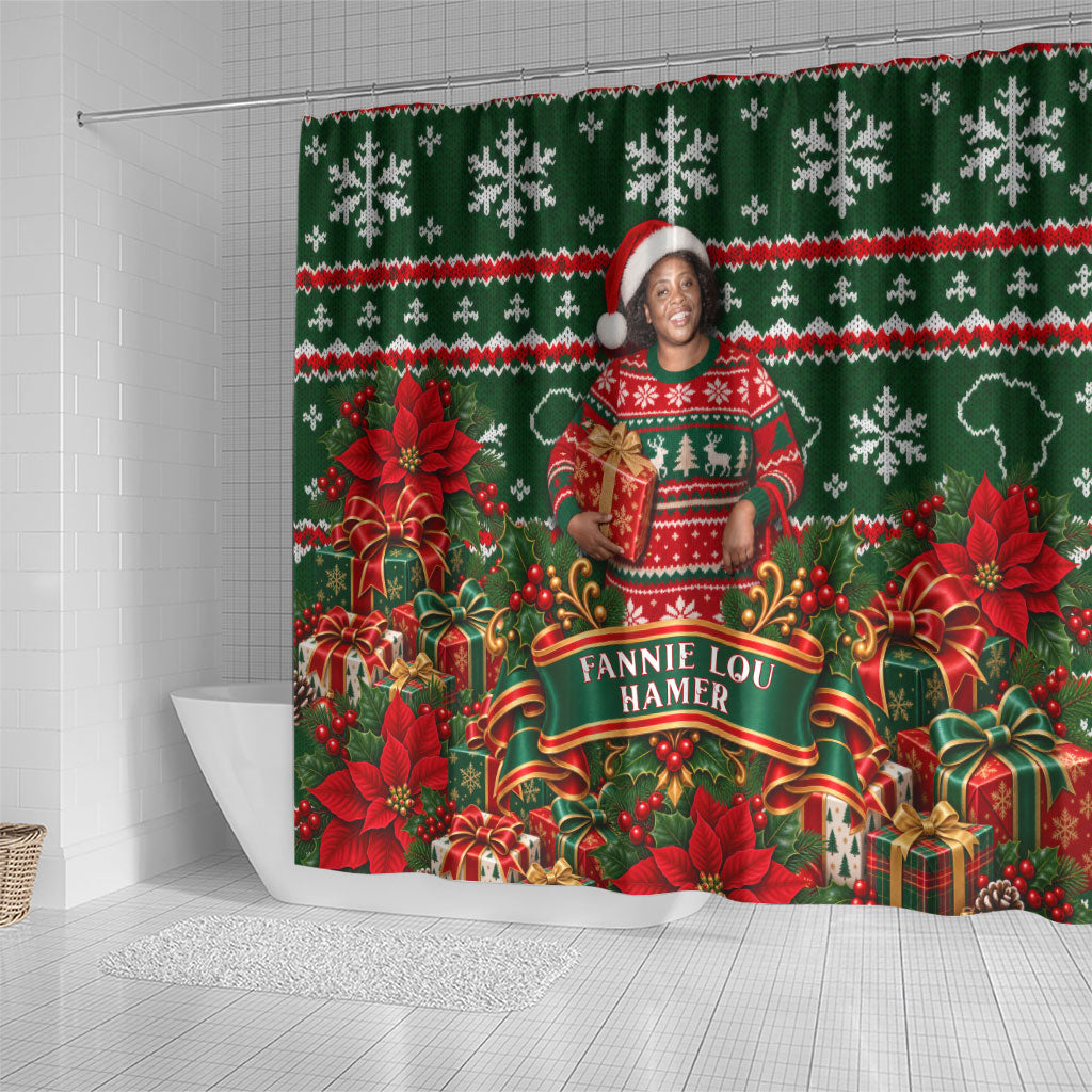 Fannie Lou Hamer Christmas Shower Curtain Retro Ugly Christmas Pattern Civil Rights Activist Pan African