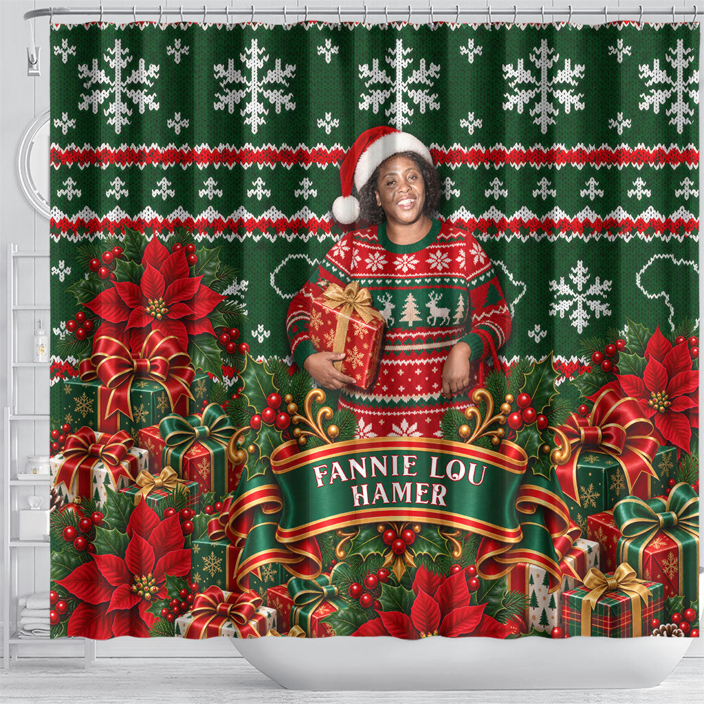Fannie Lou Hamer Christmas Shower Curtain Retro Ugly Christmas Pattern Civil Rights Activist Pan African