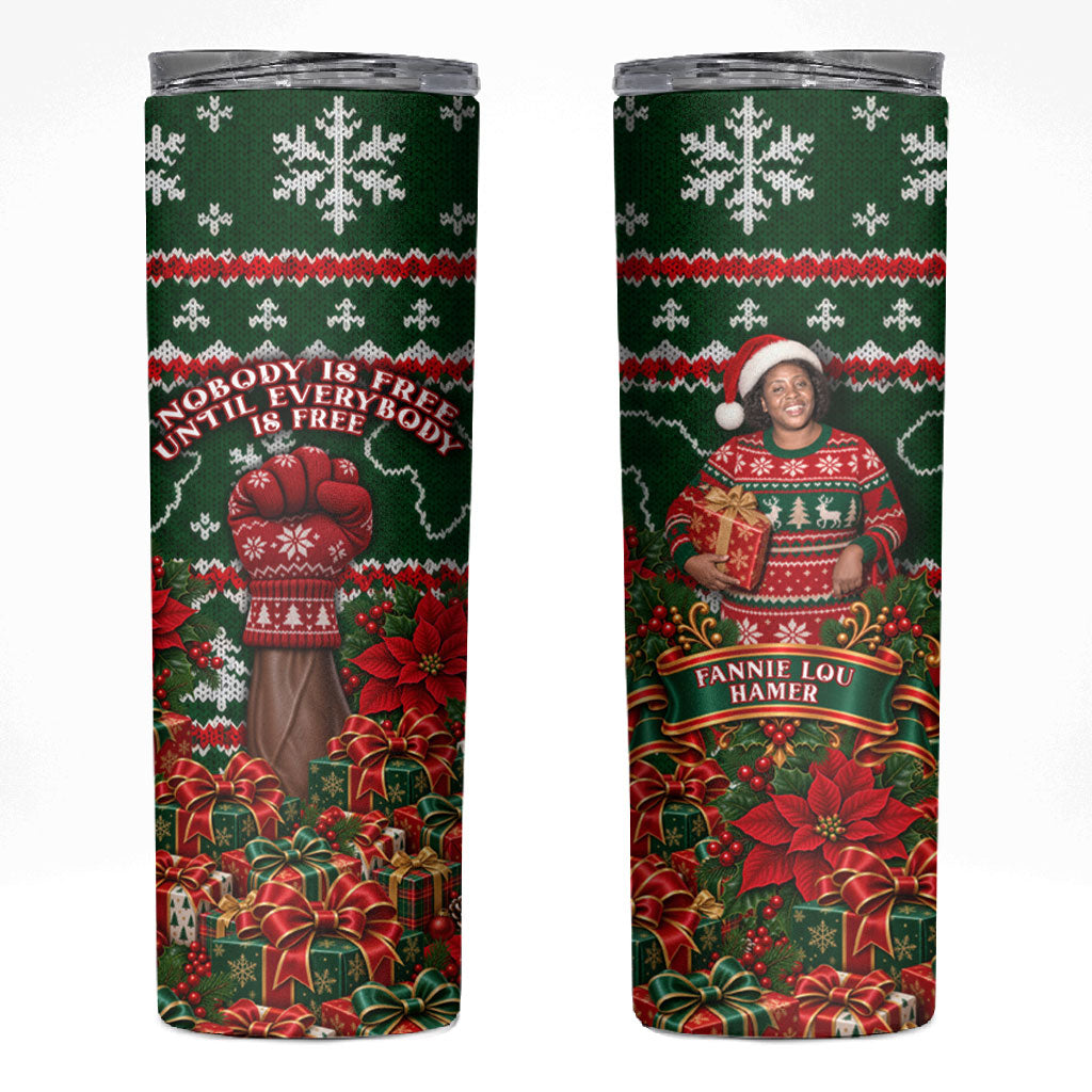 Fannie Lou Hamer Christmas Skinny Tumbler Retro Ugly Christmas Pattern Civil Rights Activist Pan African