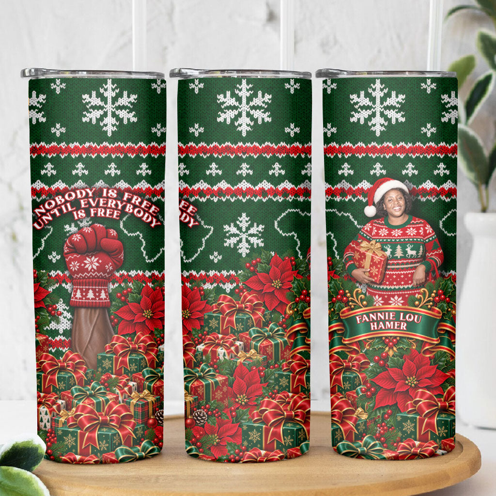 Fannie Lou Hamer Christmas Skinny Tumbler Retro Ugly Christmas Pattern Civil Rights Activist Pan African