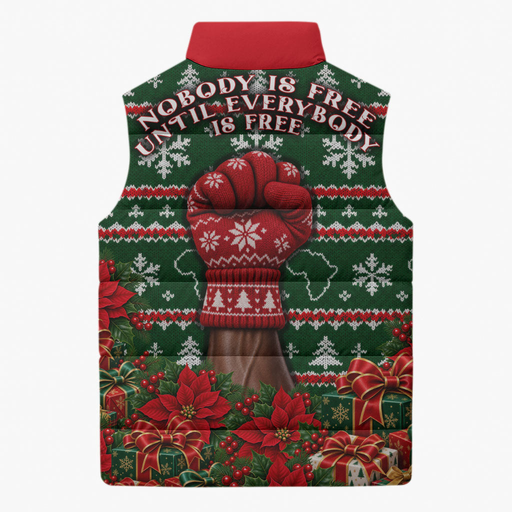 Fannie Lou Hamer Christmas Sleeveless Puffer Jacket Retro Ugly Christmas Pattern Civil Rights Activist Pan African