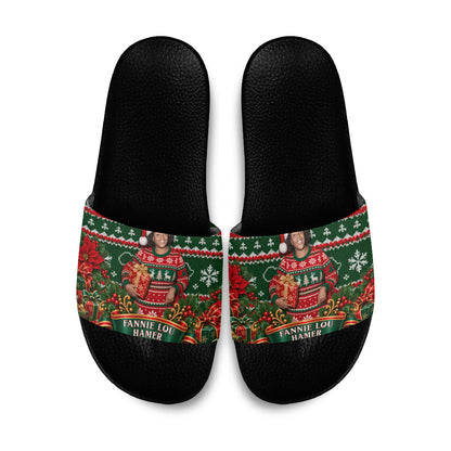 Fannie Lou Hamer Christmas Slide Sandals Retro Ugly Christmas Pattern Civil Rights Activist Pan African