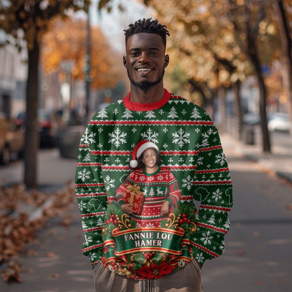 Fannie Lou Hamer Christmas Sweatshirt Retro Ugly Christmas Pattern Civil Rights Activist Pan African