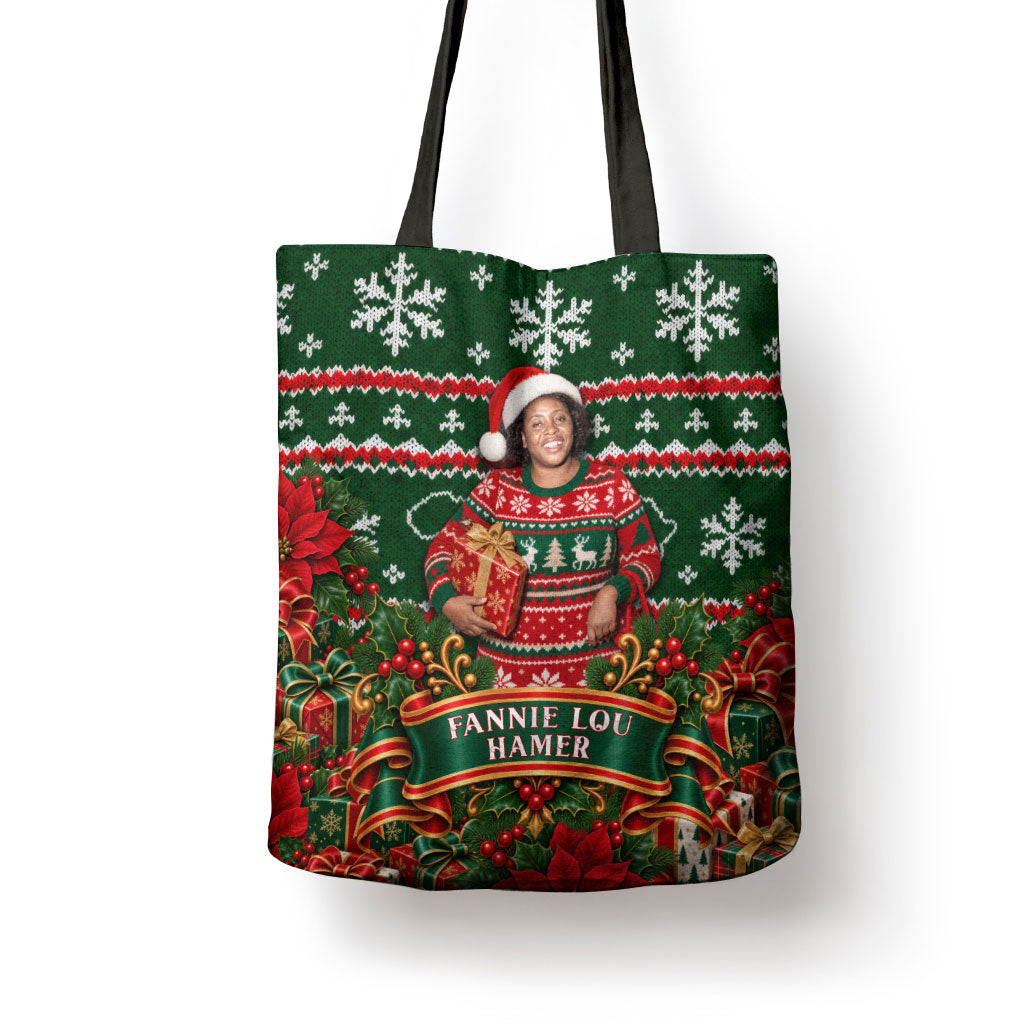 Fannie Lou Hamer Christmas Tote Bag Retro Ugly Christmas Pattern Civil Rights Activist Pan African