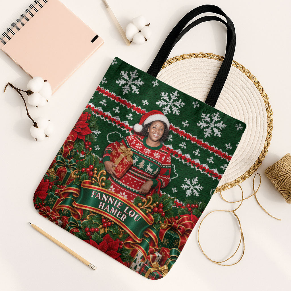 Fannie Lou Hamer Christmas Tote Bag Retro Ugly Christmas Pattern Civil Rights Activist Pan African