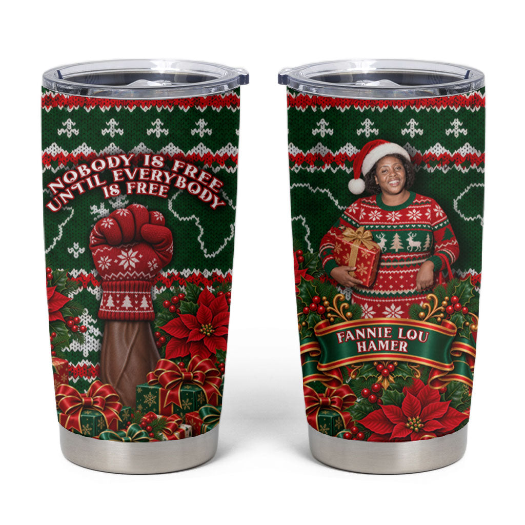 Fannie Lou Hamer Christmas Tumbler Cup Retro Ugly Christmas Pattern Civil Rights Activist Pan African