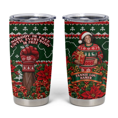 Fannie Lou Hamer Christmas Tumbler Cup Retro Ugly Christmas Pattern Civil Rights Activist Pan African