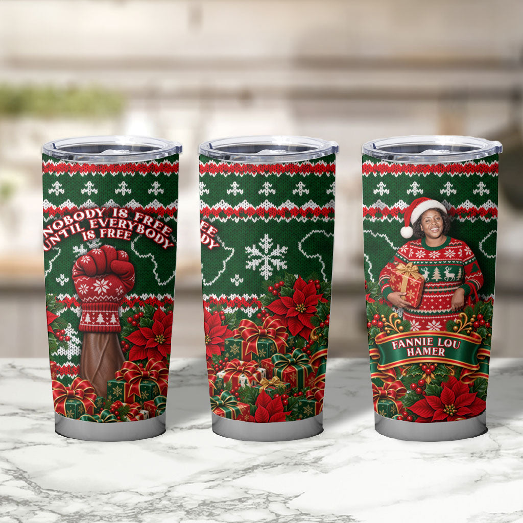 Fannie Lou Hamer Christmas Tumbler Cup Retro Ugly Christmas Pattern Civil Rights Activist Pan African