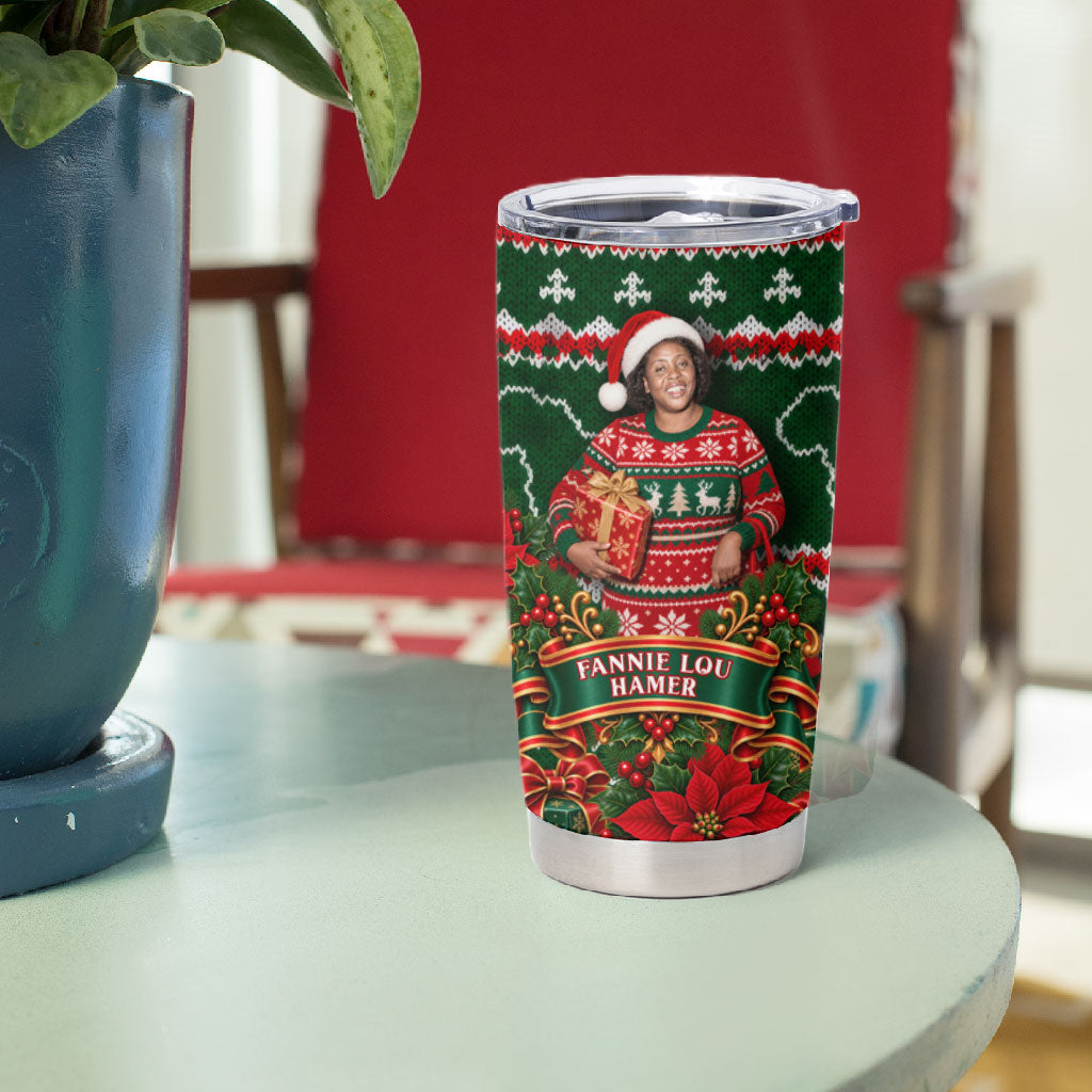 Fannie Lou Hamer Christmas Tumbler Cup Retro Ugly Christmas Pattern Civil Rights Activist Pan African
