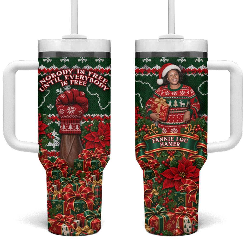 Fannie Lou Hamer Christmas Tumbler With Handle Retro Ugly Christmas Pattern Civil Rights Activist Pan African