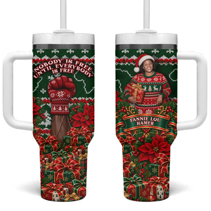 Fannie Lou Hamer Christmas Tumbler With Handle Retro Ugly Christmas Pattern Civil Rights Activist Pan African