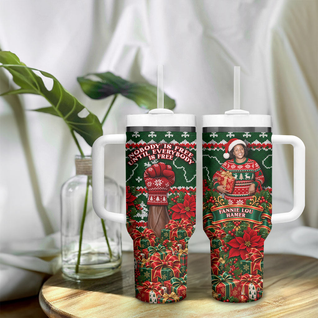 Fannie Lou Hamer Christmas Tumbler With Handle Retro Ugly Christmas Pattern Civil Rights Activist Pan African