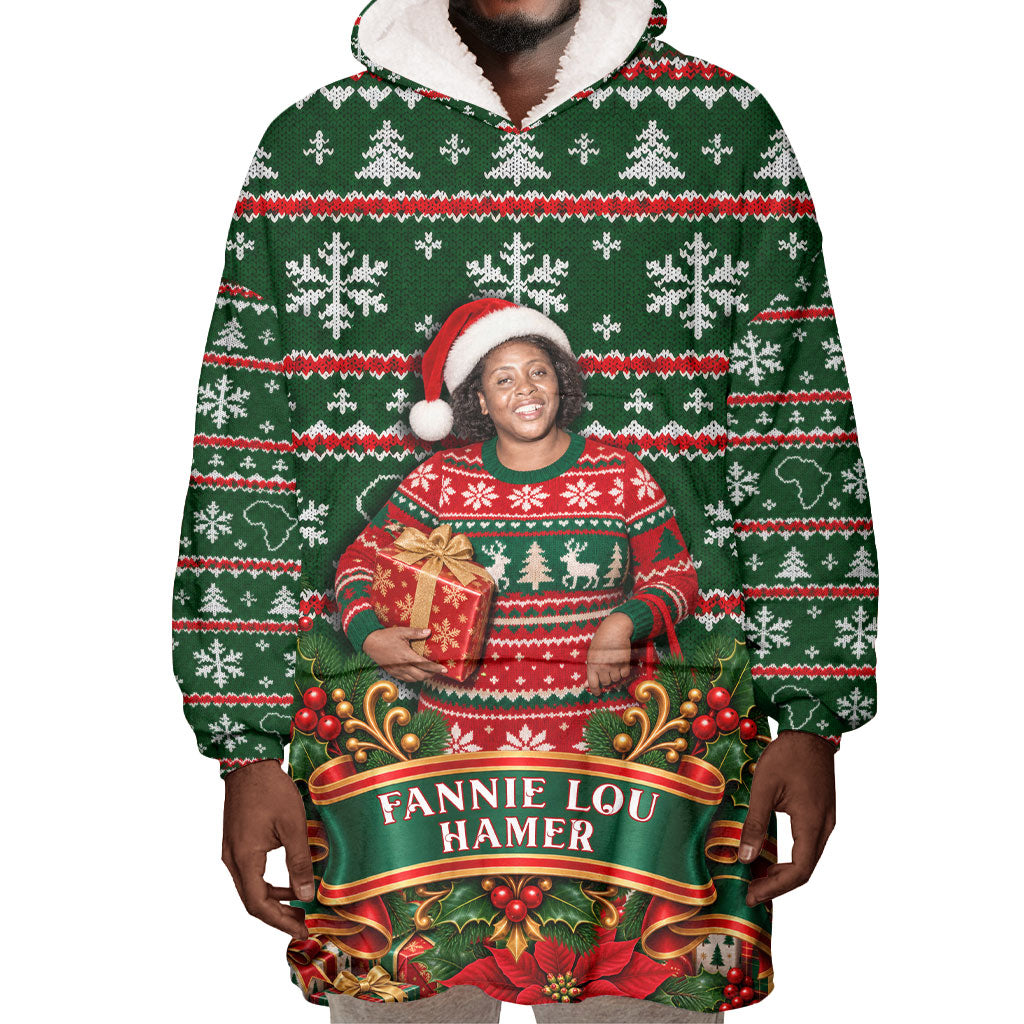 Fannie Lou Hamer Christmas Wearable Blanket Hoodie Retro Ugly Christmas Pattern Civil Rights Activist Pan African