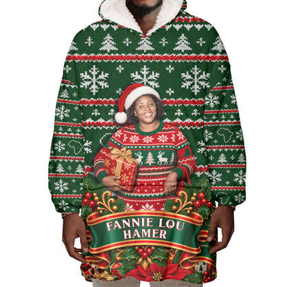 Fannie Lou Hamer Christmas Wearable Blanket Hoodie Retro Ugly Christmas Pattern Civil Rights Activist Pan African