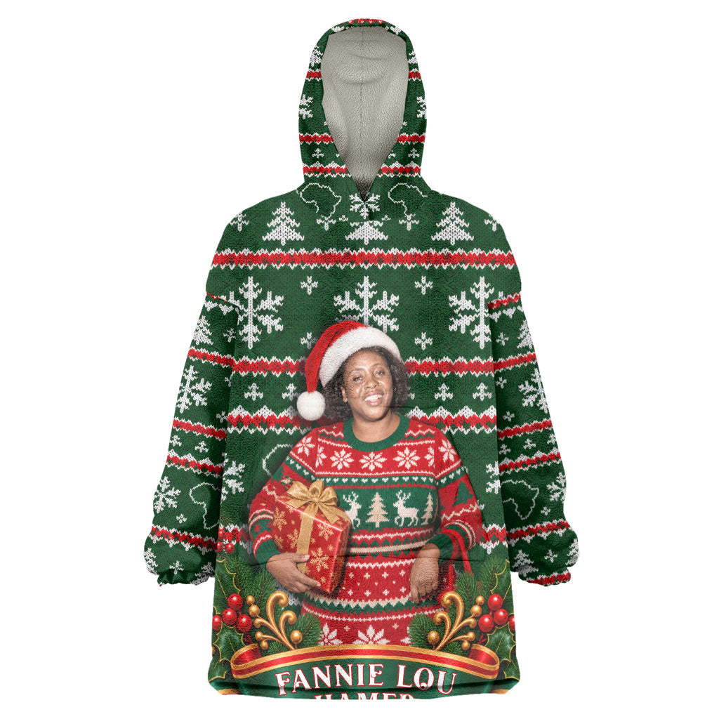 Fannie Lou Hamer Christmas Wearable Blanket Hoodie Retro Ugly Christmas Pattern Civil Rights Activist Pan African