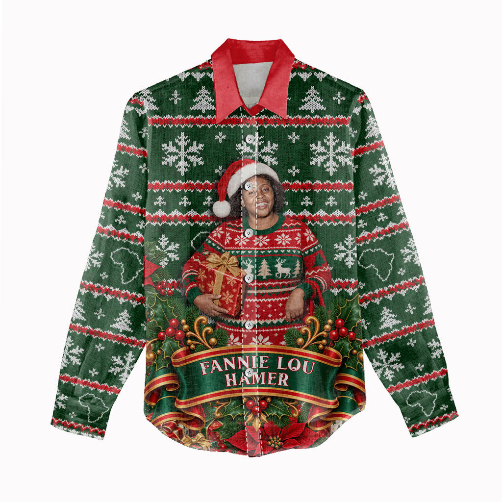 Fannie Lou Hamer Christmas Women Casual Shirt Retro Ugly Christmas Pattern Civil Rights Activist Pan African