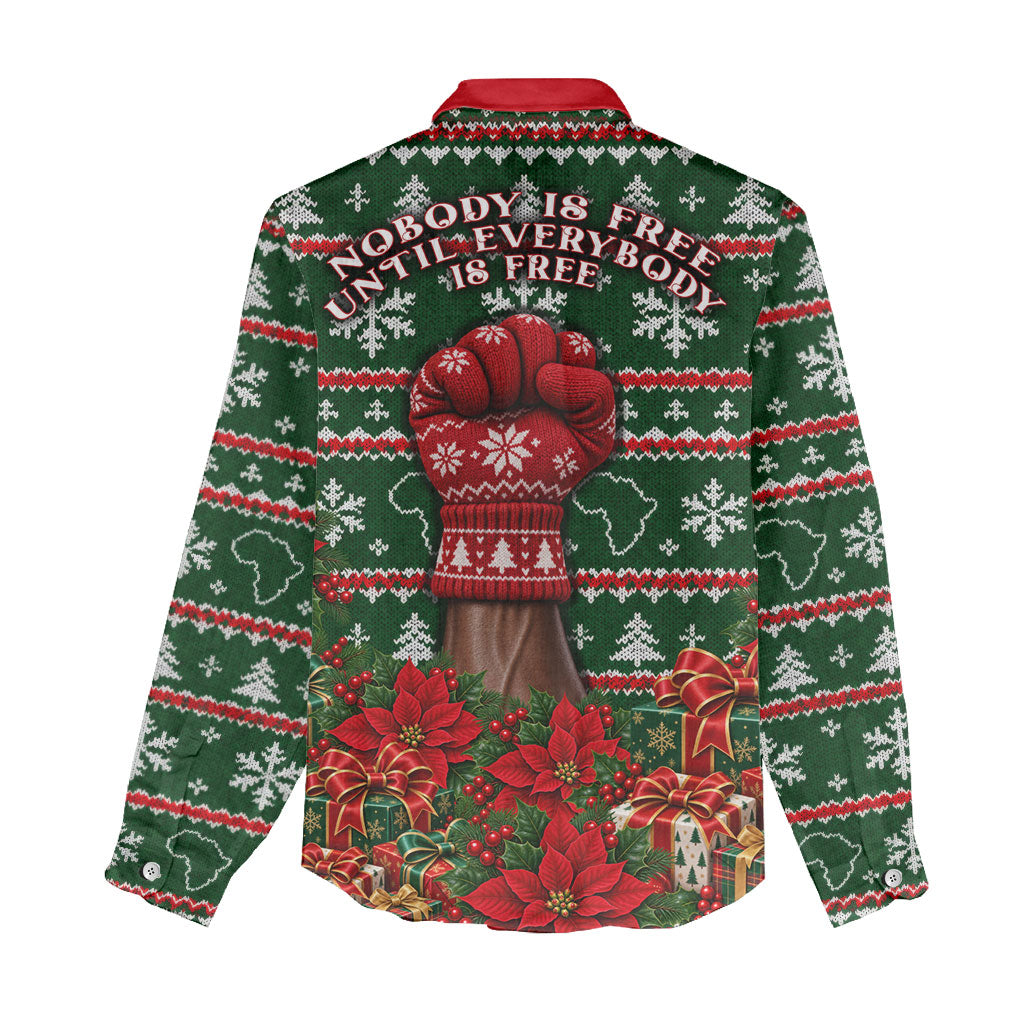 Fannie Lou Hamer Christmas Women Casual Shirt Retro Ugly Christmas Pattern Civil Rights Activist Pan African