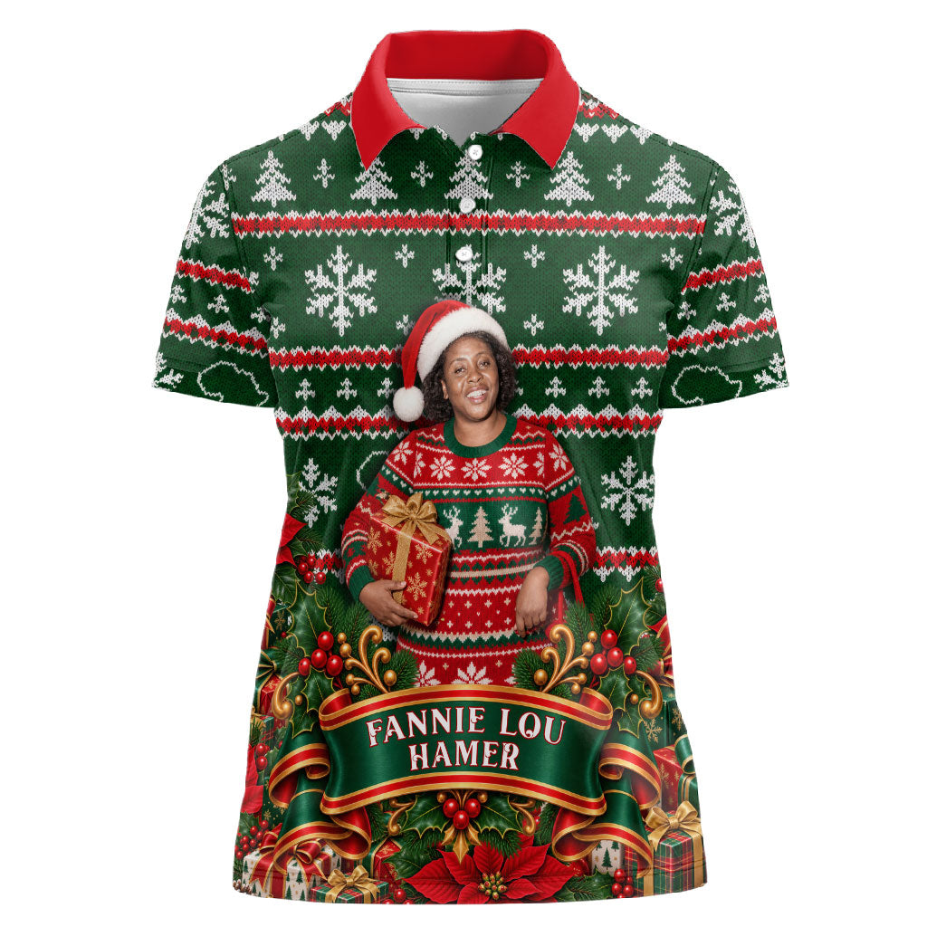 Fannie Lou Hamer Christmas Women Polo Shirt Retro Ugly Christmas Pattern Civil Rights Activist Pan African