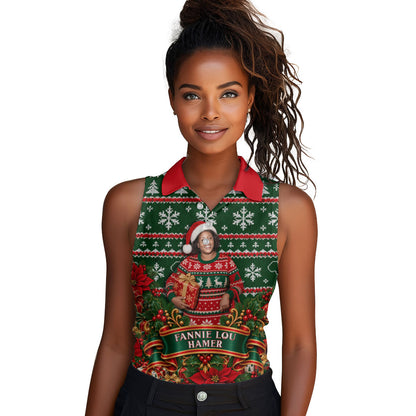 Fannie Lou Hamer Christmas Women Sleeveless Polo Shirt Retro Ugly Christmas Pattern Civil Rights Activist Pan African