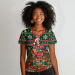Fannie Lou Hamer Christmas Women V-Neck T-Shirt Retro Ugly Christmas Pattern Civil Rights Activist Pan African