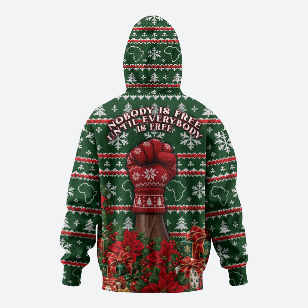 Fannie Lou Hamer Christmas Zip Hoodie Retro Ugly Christmas Pattern Civil Rights Activist Pan African