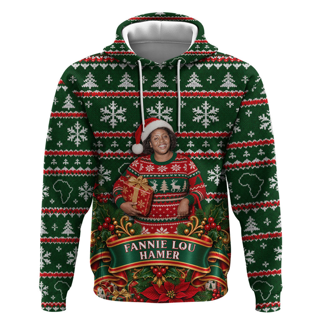 Fannie Lou Hamer Christmas Zip Hoodie Retro Ugly Christmas Pattern Civil Rights Activist Pan African