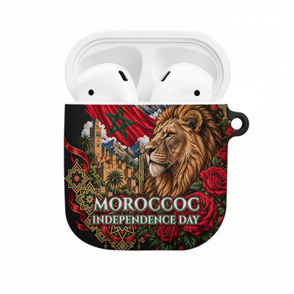 Morocco Independence Day AirPods Case Atlas Lion Red Rose Atlas Mountain Heritage
