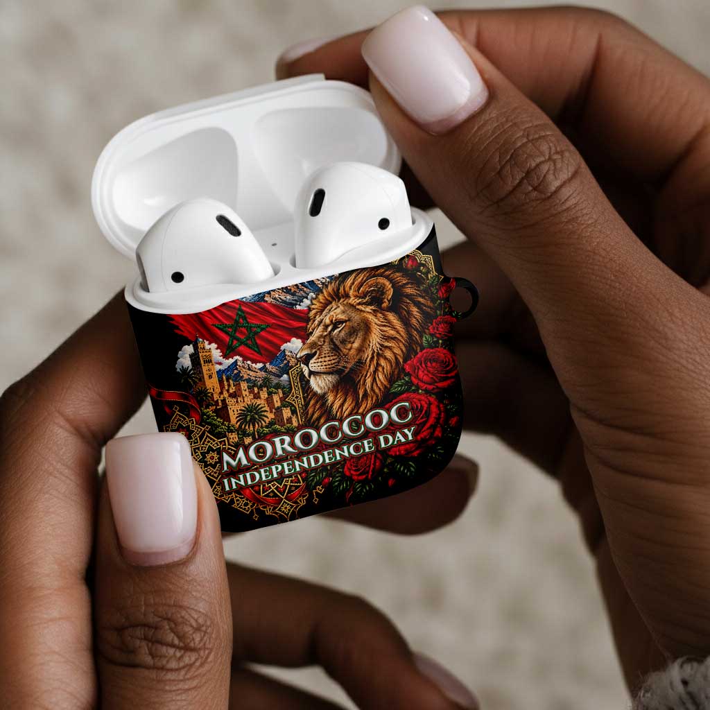 Morocco Independence Day AirPods Case Atlas Lion Red Rose Atlas Mountain Heritage