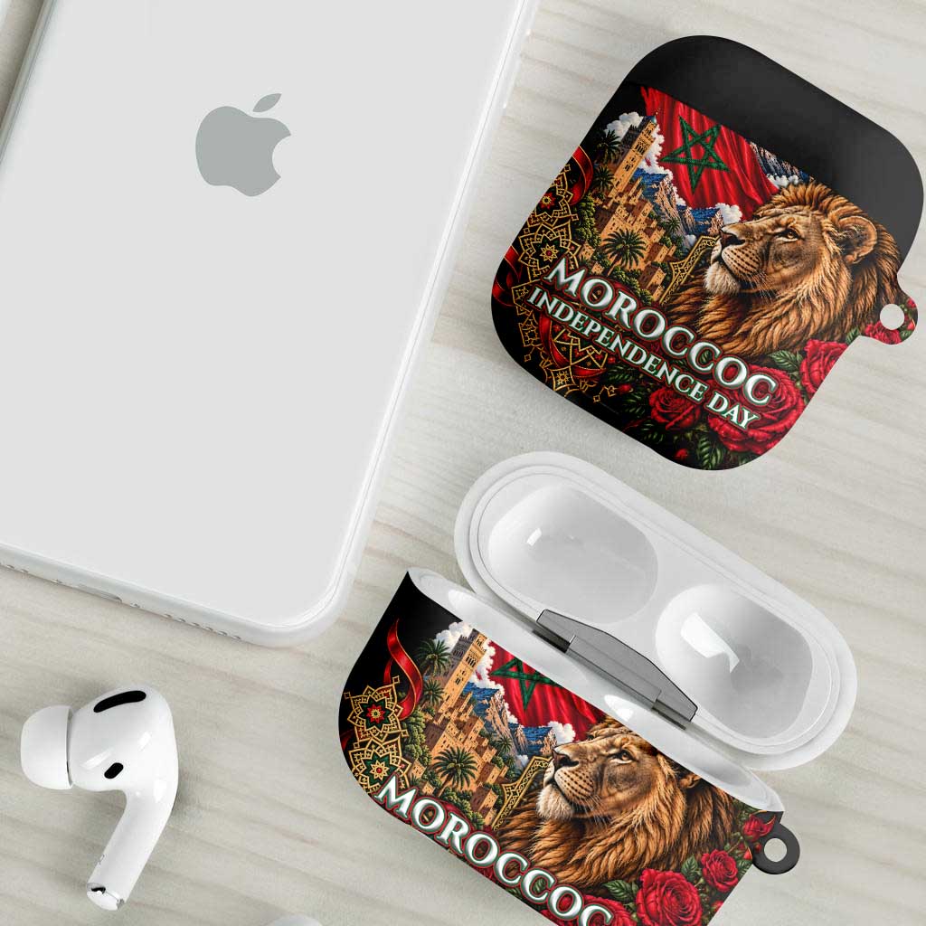 Morocco Independence Day AirPods Case Atlas Lion Red Rose Atlas Mountain Heritage