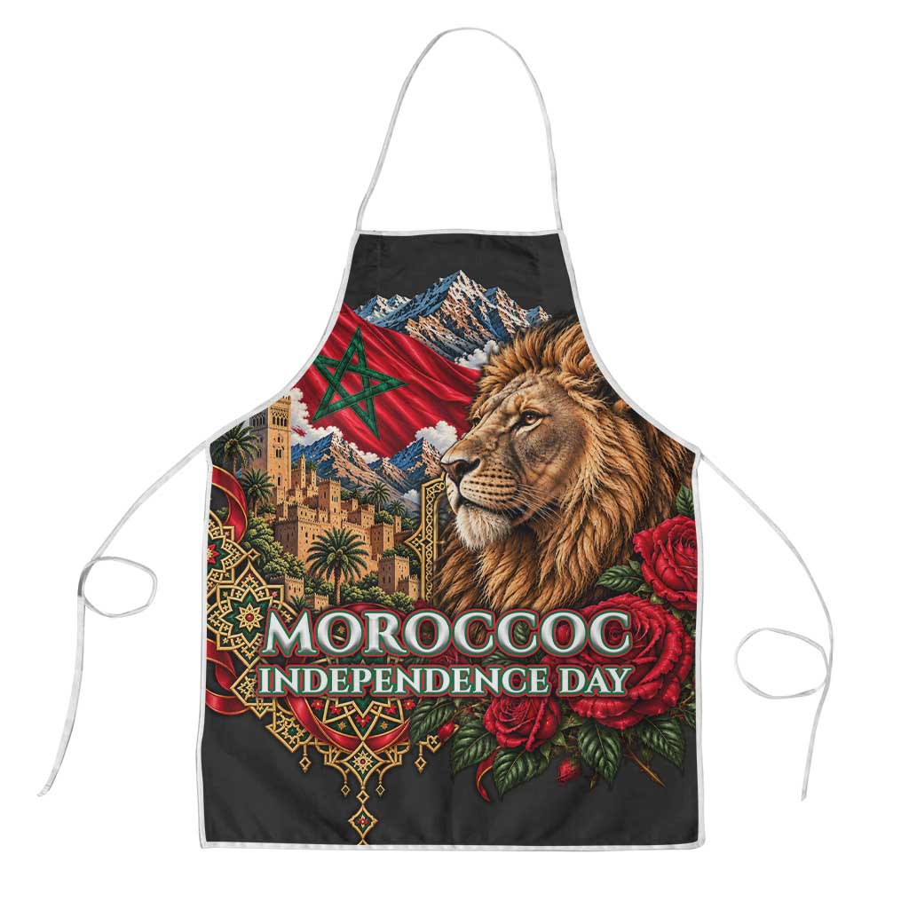 Morocco Independence Day Apron Atlas Lion Red Rose Atlas Mountain Heritage