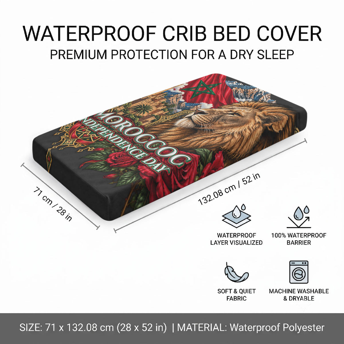 Morocco Independence Day Baby Bed Cover Atlas Lion Red Rose Atlas Mountain Heritage