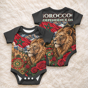 Morocco Independence Day Baby Onesie Atlas Lion Red Rose Atlas Mountain Heritage