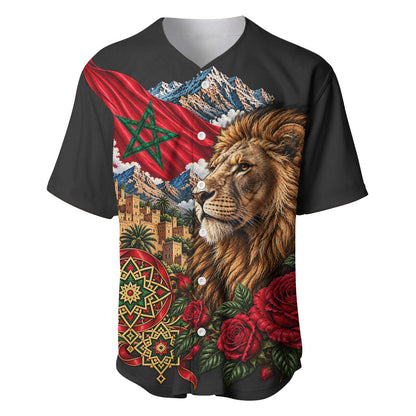 Morocco Independence Day Baseball Jersey Atlas Lion Red Rose Atlas Mountain Heritage