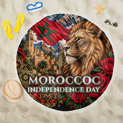 Morocco Independence Day Beach Blanket Atlas Lion Red Rose Atlas Mountain Heritage
