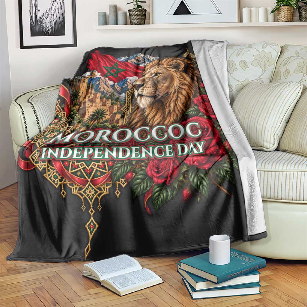 Morocco Independence Day Blanket Atlas Lion Red Rose Atlas Mountain Heritage