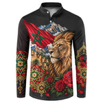 Morocco Independence Day Button Sweatshirt Atlas Lion Red Rose Atlas Mountain Heritage