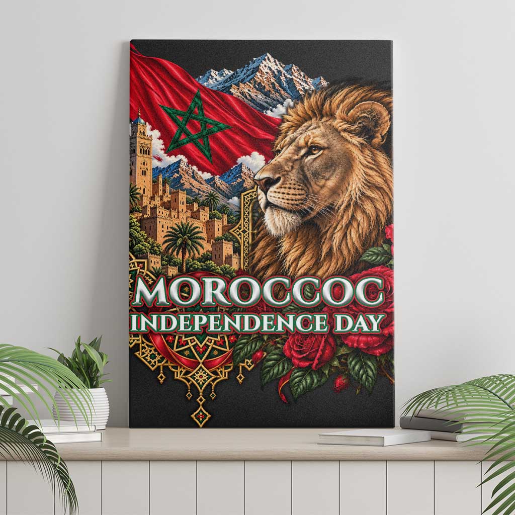 Morocco Independence Day Canvas Wall Art Atlas Lion Red Rose Atlas Mountain Heritage
