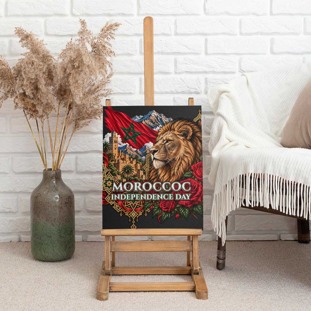 Morocco Independence Day Canvas Wall Art Atlas Lion Red Rose Atlas Mountain Heritage