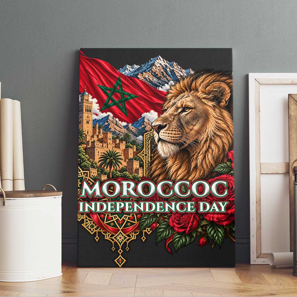 Morocco Independence Day Canvas Wall Art Atlas Lion Red Rose Atlas Mountain Heritage